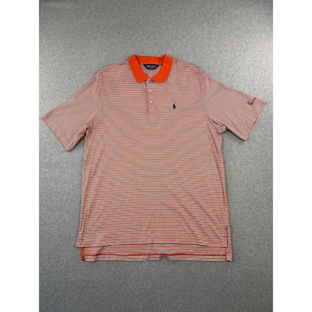 Polo Golf Ralph Lauren Polo Shirt Men XL Orange Striped Short Sleeve Pima Cotton
